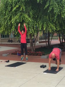 Here we are doing burpees next to each other.